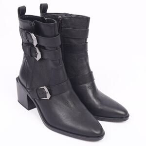 Vince Camuto Womens US 7.5 M  Kempreea Buckle Mid-Shaft Leather Boots Black NEW